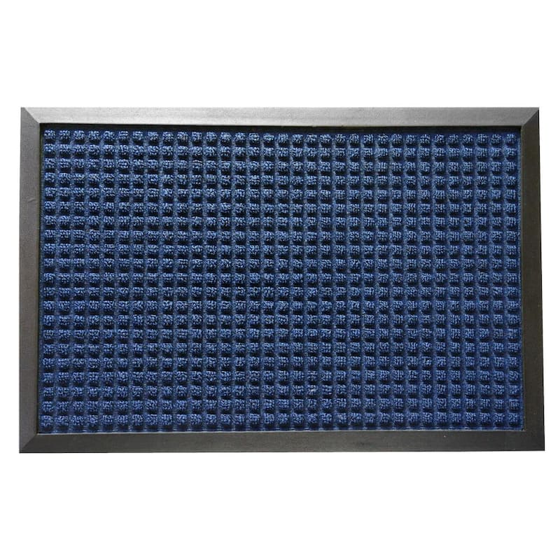 Rubber-Cal "Nottingham" Rubber Backed Carpet Mat - 3 x 5 feet - Blue Polypropylene Mat