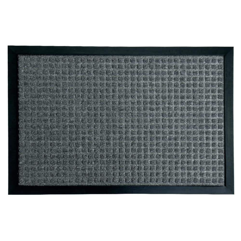 Rubber-Cal "Nottingham" Rubber Backed Carpet Mat - 16 x 24 inches - Charcoal Polypropylene Mat