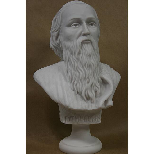 10.5-inch White Bonded Marble-cast High-detail Bust of Pythagoras