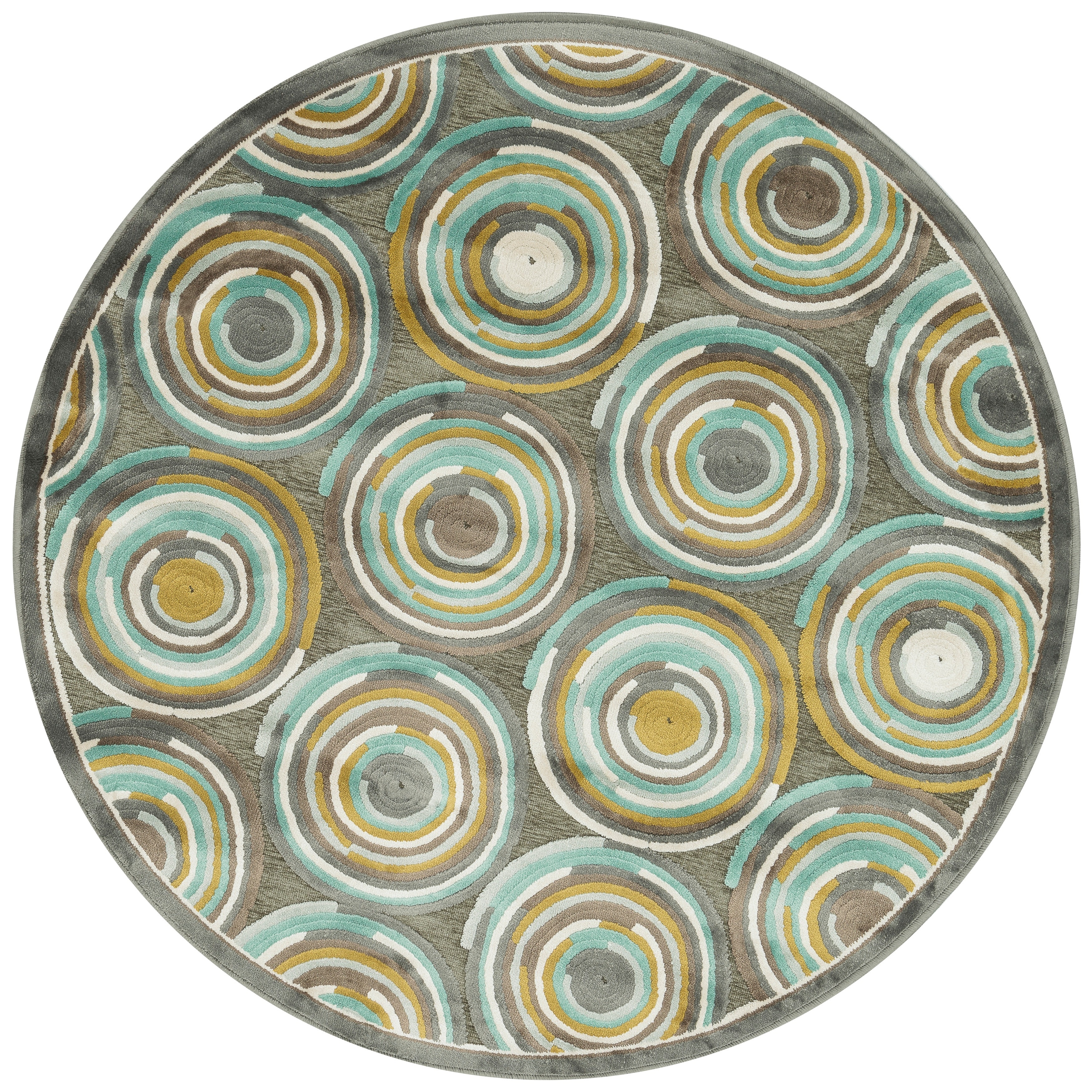 Madison Grey/ Aqua Round Rug (310 X 310)