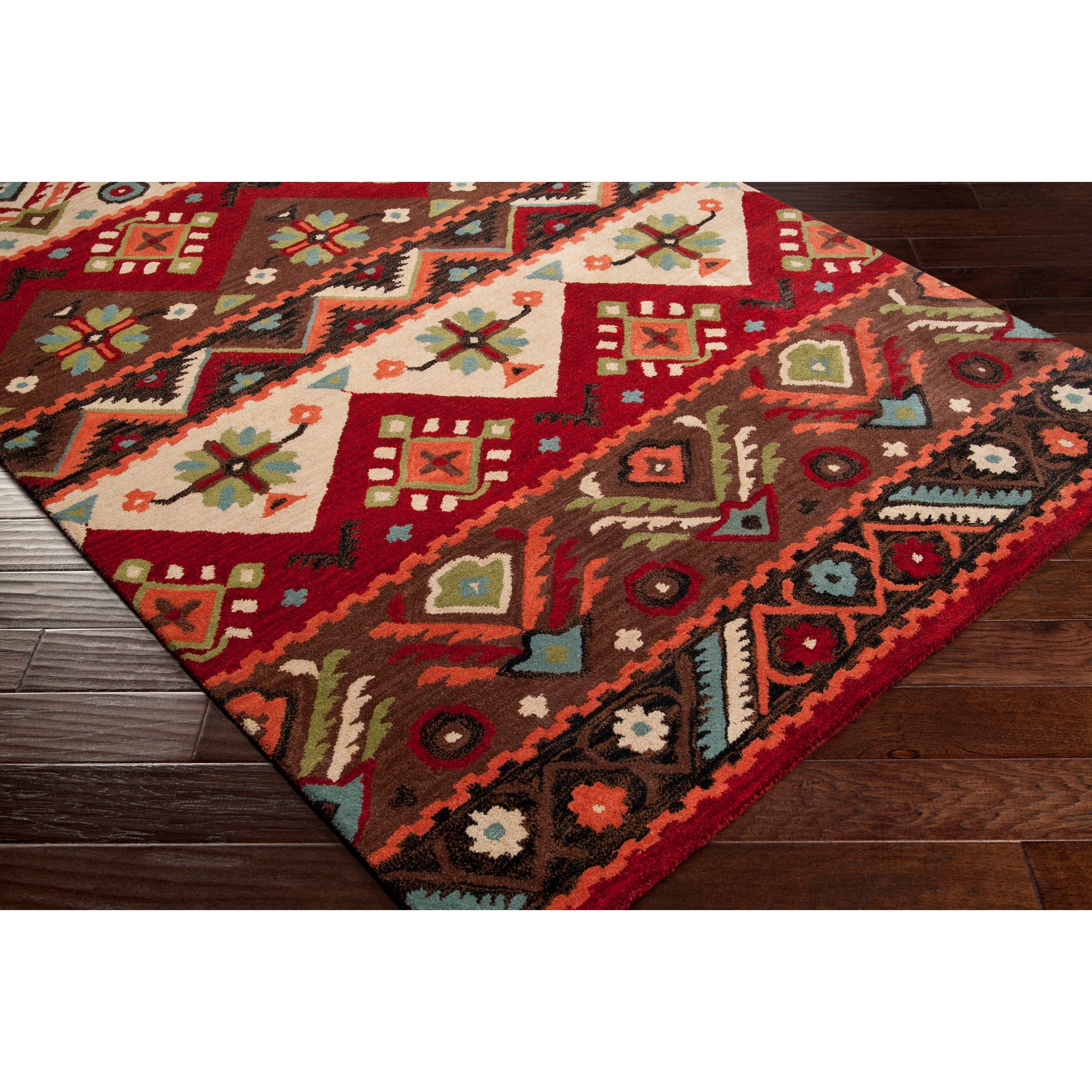 Hand Tufted Red Southwestern Aztec Portuy New Zealand Wool Hand Tufted Red Southwestern Aztec