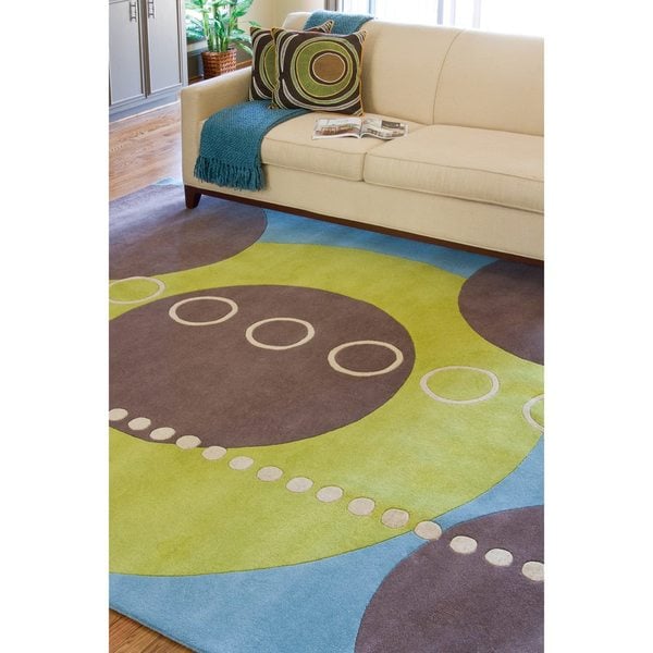 Hand-tufted Contemporary Multi Colored Geometric Circles Sundanese Wool Abstract Area Rug - 6' x 9'