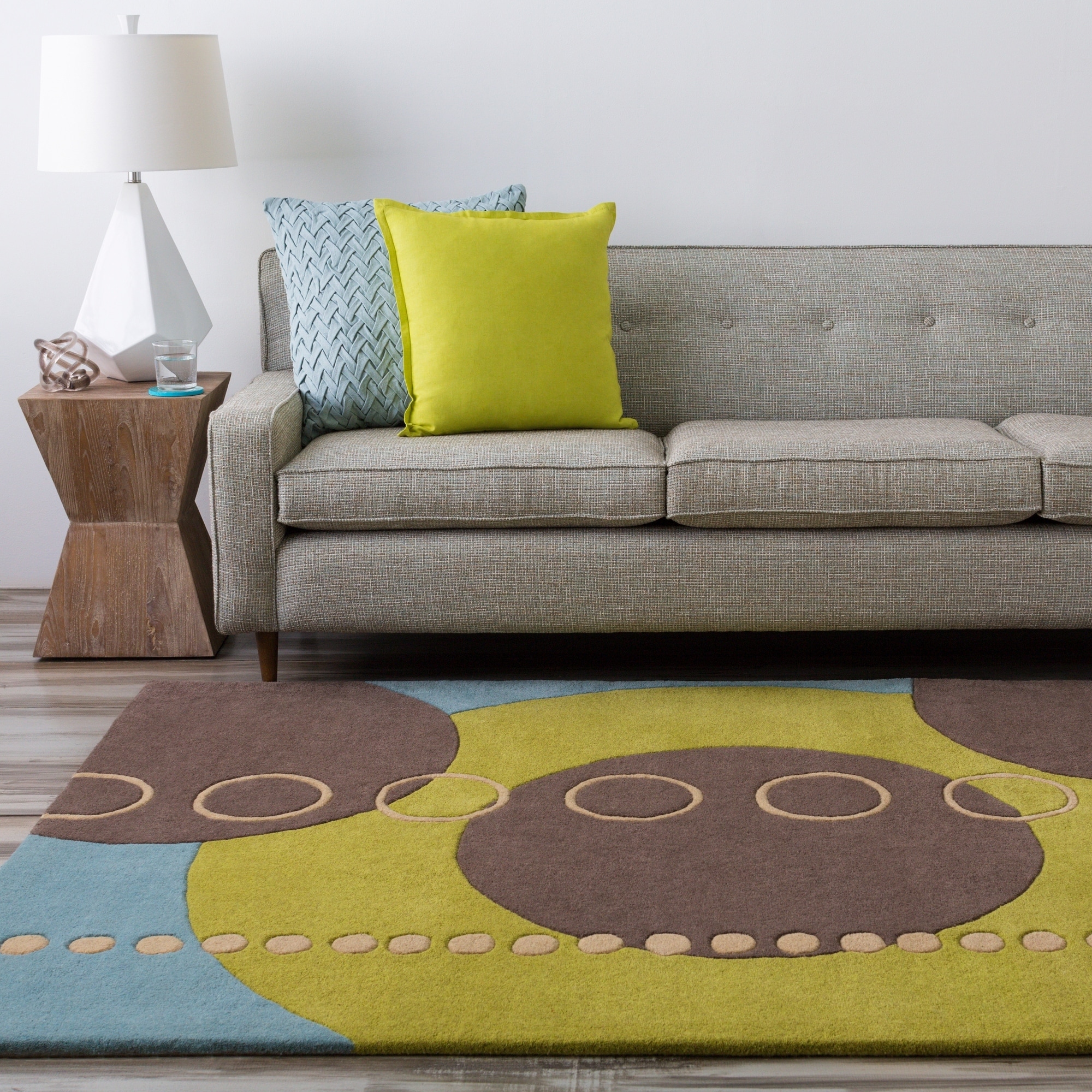 Hand tufted Contemporary Multi Colored Geometric Circles Sundanese Wool Abstract Rug (6 X 9)