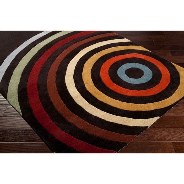 Hand Tufted Black Contemporary Multi Colored Circles Oromo Multi Colored Circles Oromo
