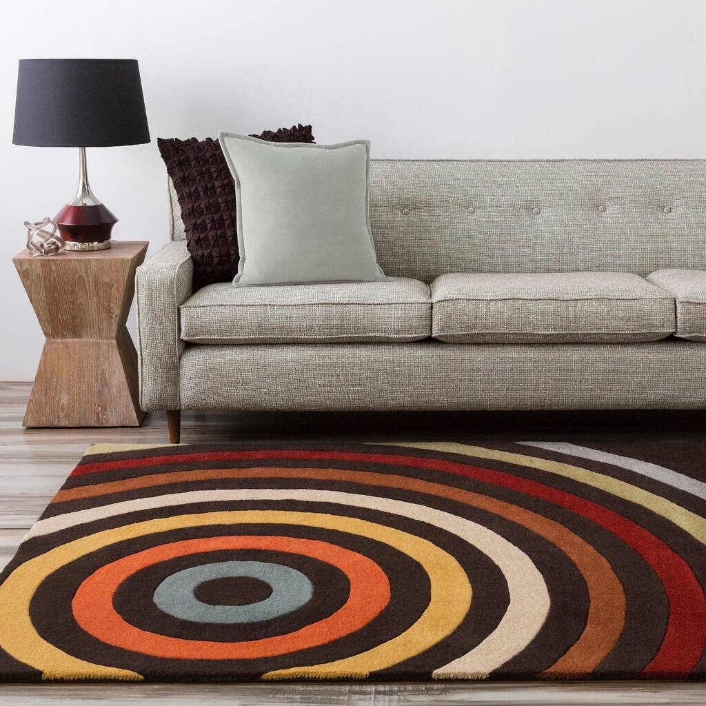 Hand-tufted Black Contemporary Multi Colored Circles Oromo Wool Geometric Area Rug - 9'9" Square