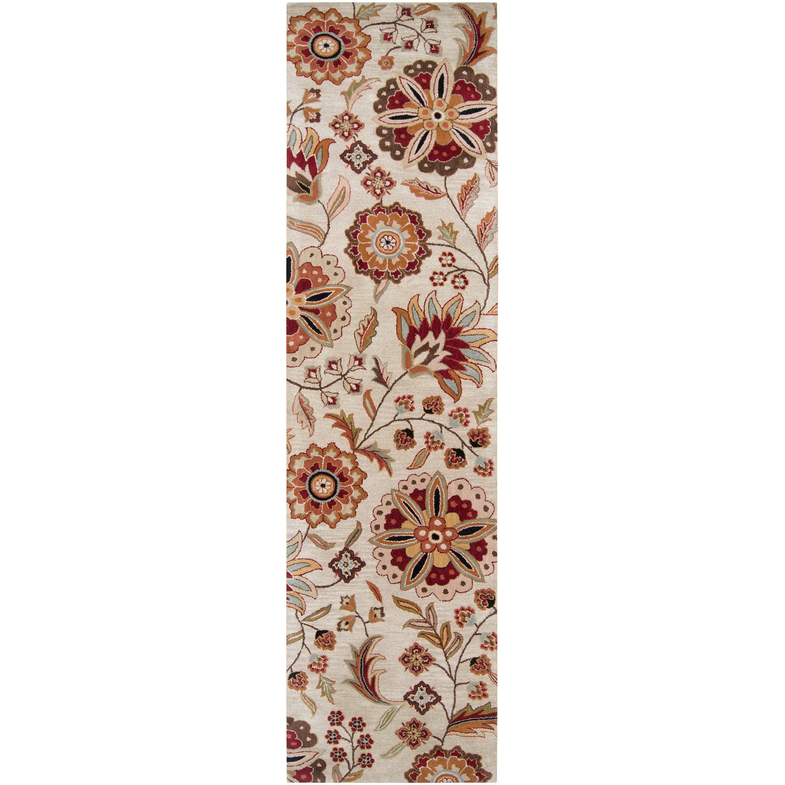 Hand tufted Beige Saki Floral Wool Rug (3 X 12)