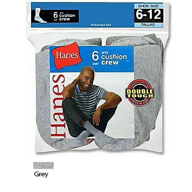 Hanes Men's Active Crew Grey Socks (Pack of 6) Free Shipping On