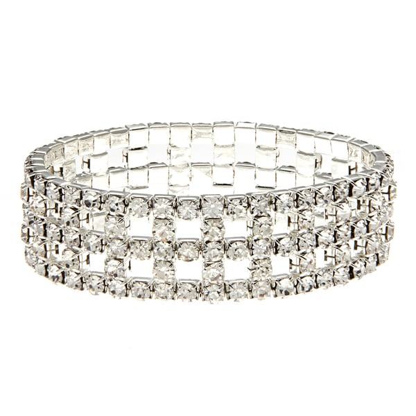 Roman Silvertone Pave Crystal Stretch Bracelet