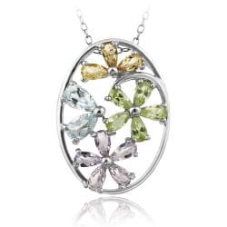 Glitzy Rocks Rhodium plated Silver Multi gemstone Floral Necklace Glitzy Rocks Gemstone Necklaces