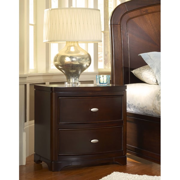 2-drawer Bow Front Nightstand with Power Strip - 14094164 - Overstock ...