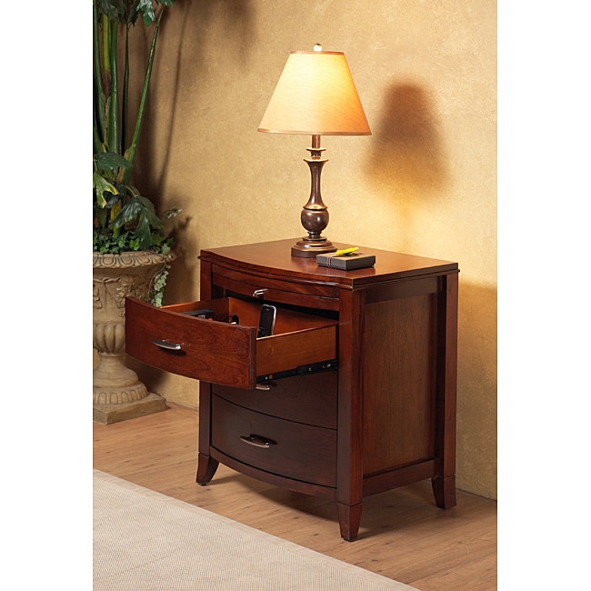 Domusindo 2 drawer Bow Front Nightstand With Tray And Power Strip Brown Size 2 drawer