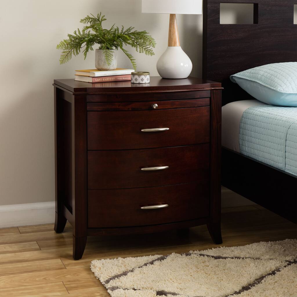 2-drawer Bow Front Nightstand with Tray and Power Strip - Cinnamon