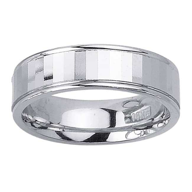 14k White Gold Men's Faceted Surface Wedding Band