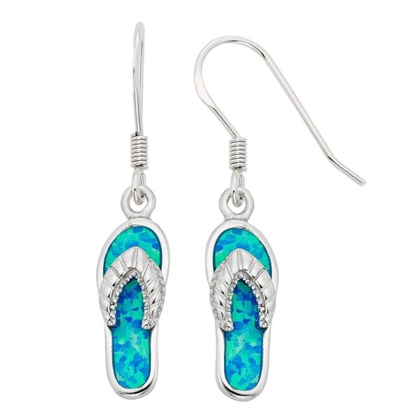 La Preciosa Sterling Silver Created Blue Opal Flip Flop Earrings