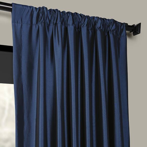 Shop Exclusive Fabrics Solid Faux Silk Taffeta Navy Blue Curtain