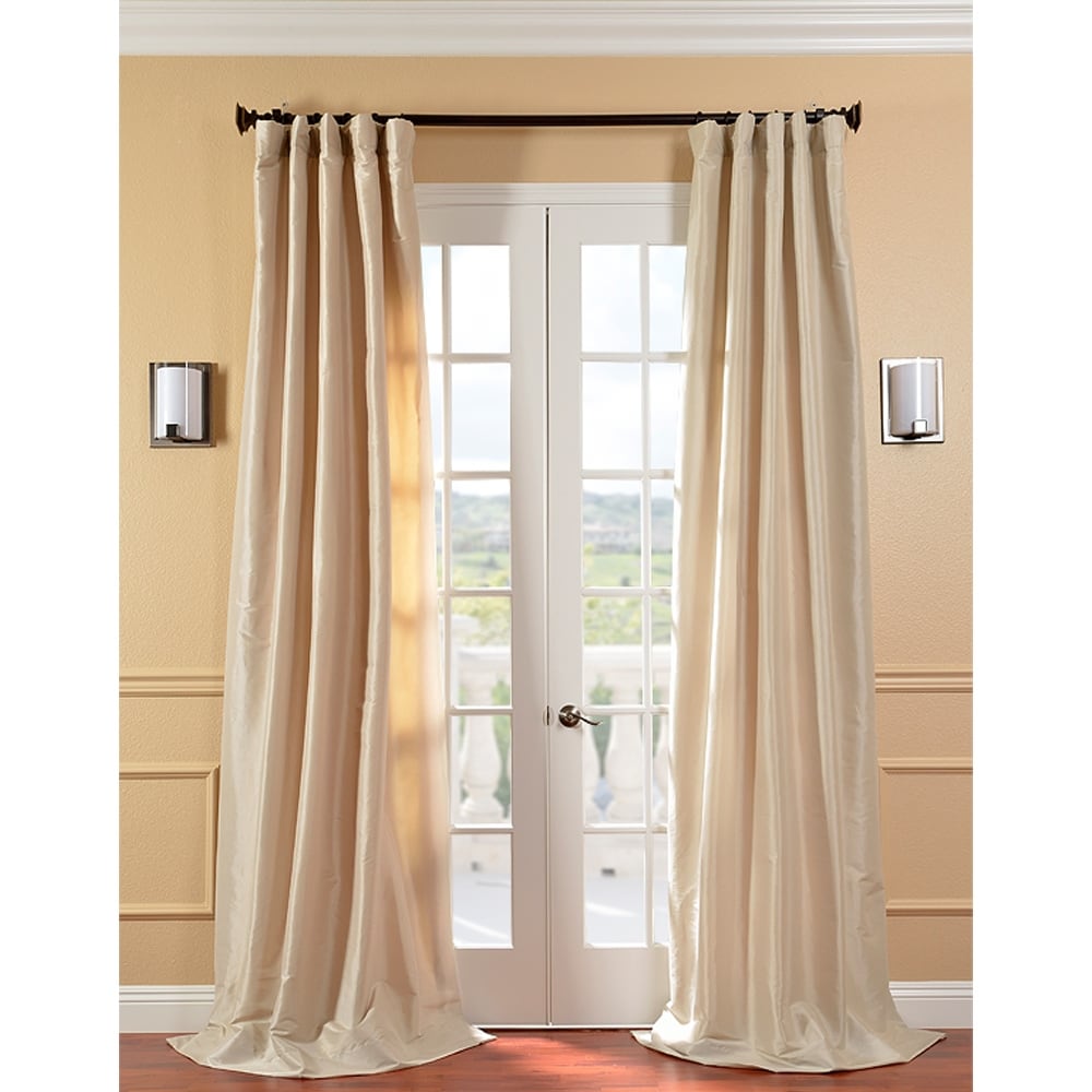 Solid Faux Silk Taffeta Antique Beige Curtain Panel