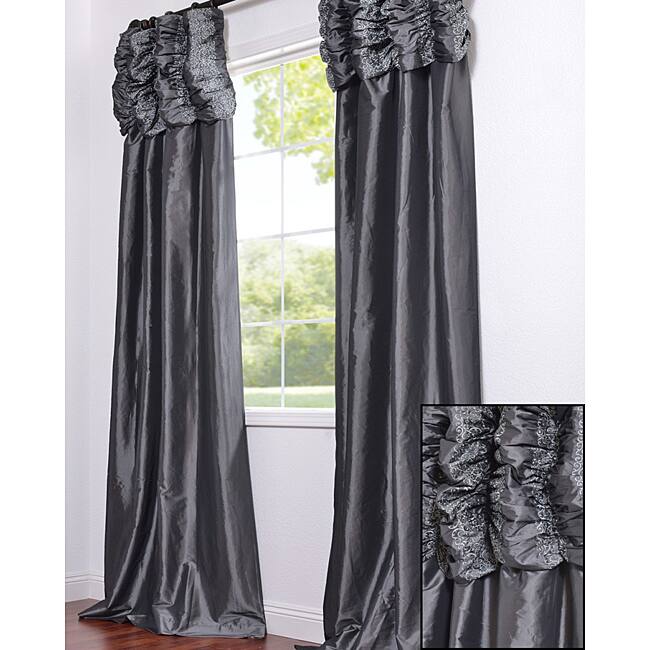 Exclusive Fabrics Ruched Graphite Faux Silk Taffeta 108-inch Curtain (1 Panel) - 50 X 108