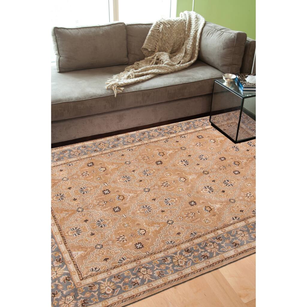 Raja Handmade Medallion Tan/ Blue Area Rug - 2' x 3'