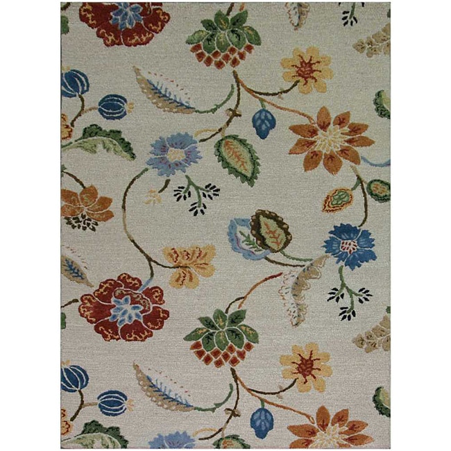 Hand tufted White Floral Wool And Art Silk Area Rug (36 X 56)