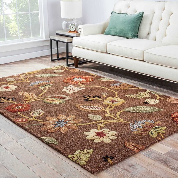 Hand-Tufted Brown Floral Wool and Art Silk Area Rug (5' X 8') - Free ...