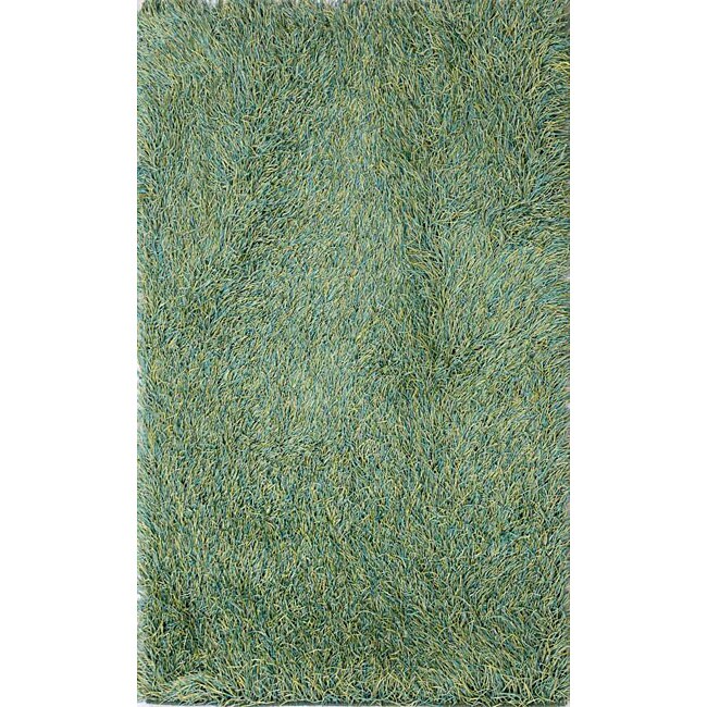 Hand-woven Solid Green Shag Rug (8' x 10')