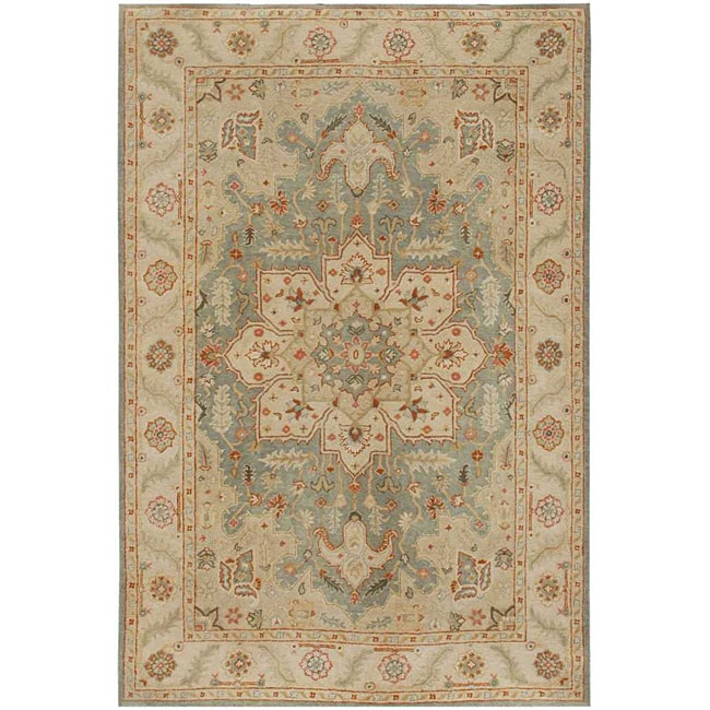 Hand tufted Cream/ Blue Wool Rug (96 X 136)