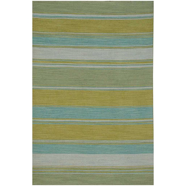 Flat Weave Green/ Yellow Wool Rug (9 X 12)