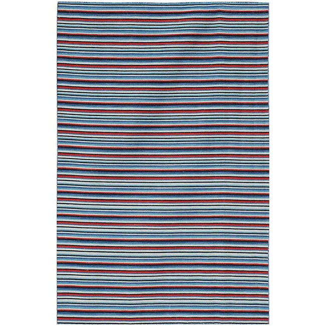 Flat Weave Blue/ Red Wool Rug (10 X 14)