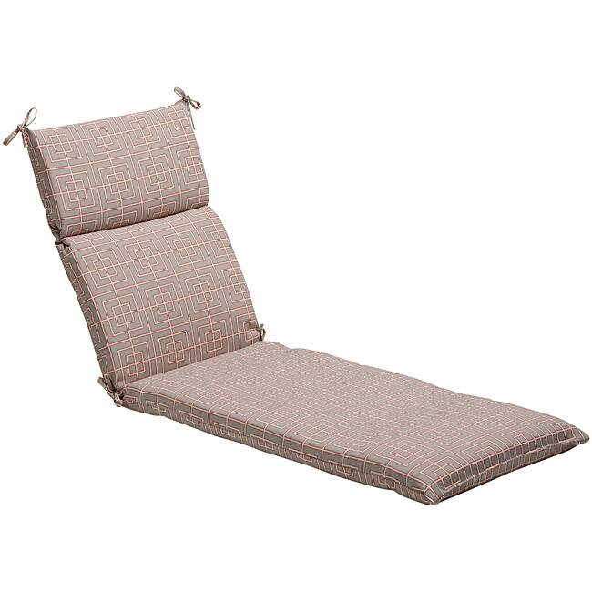 Pillow Perfect Grey/ Coral Geometric Outdoor Chaise Lounge Cushion
