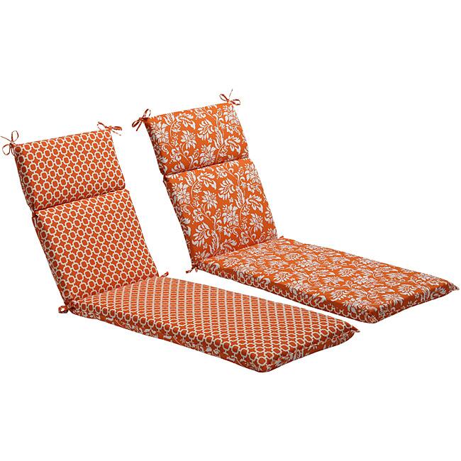 Pillow Perfect Orange/ White Reversible Geometric/ Floral Outdoor Chaise Lounge Cushion