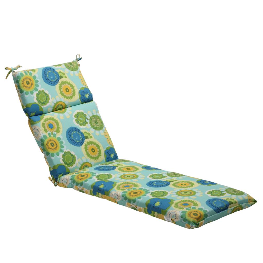 Pillow Perfect Blue/ Green Contemporary Floral Outdoor Chaise Lounge Cushion