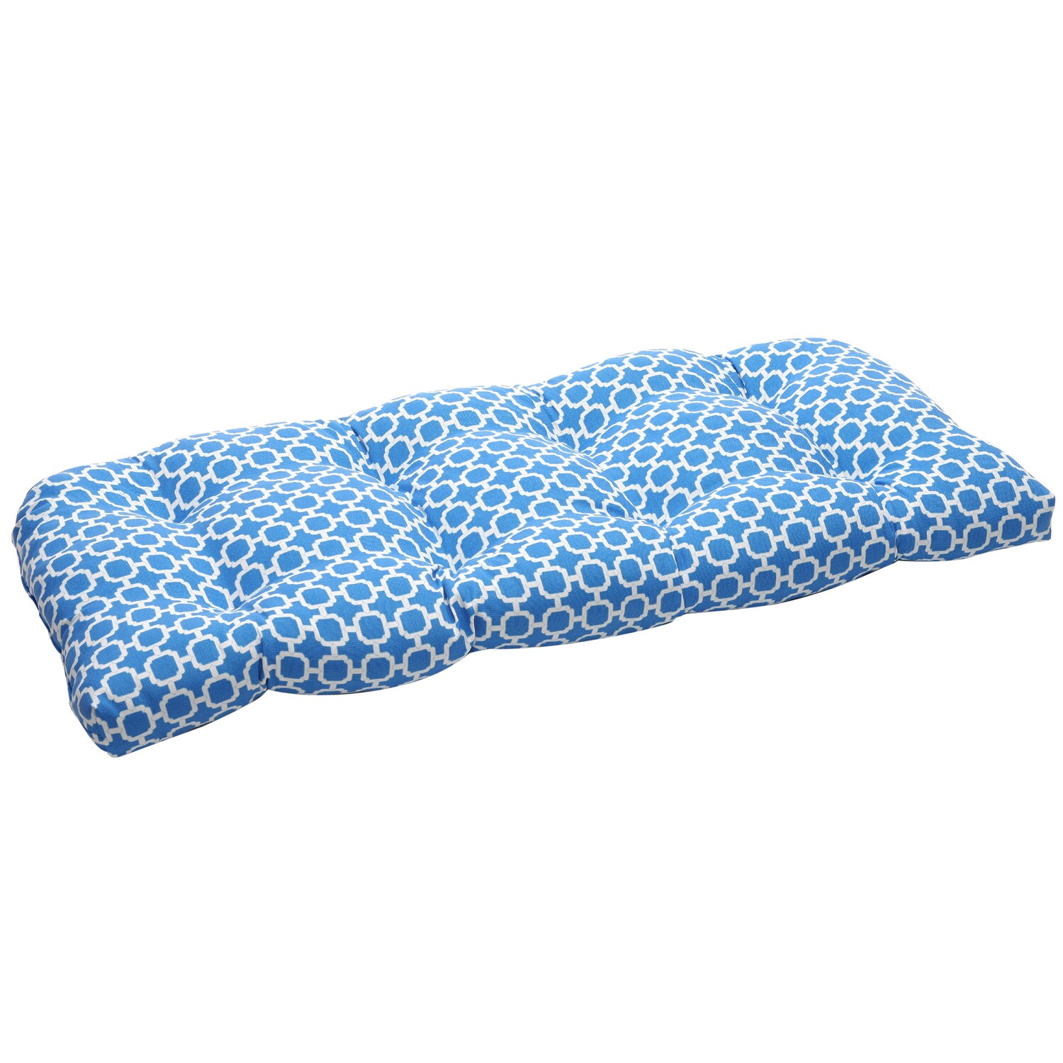 Blue/White Geometric Outdoor Wicker Loveseat Cushion - Free Shipping ...