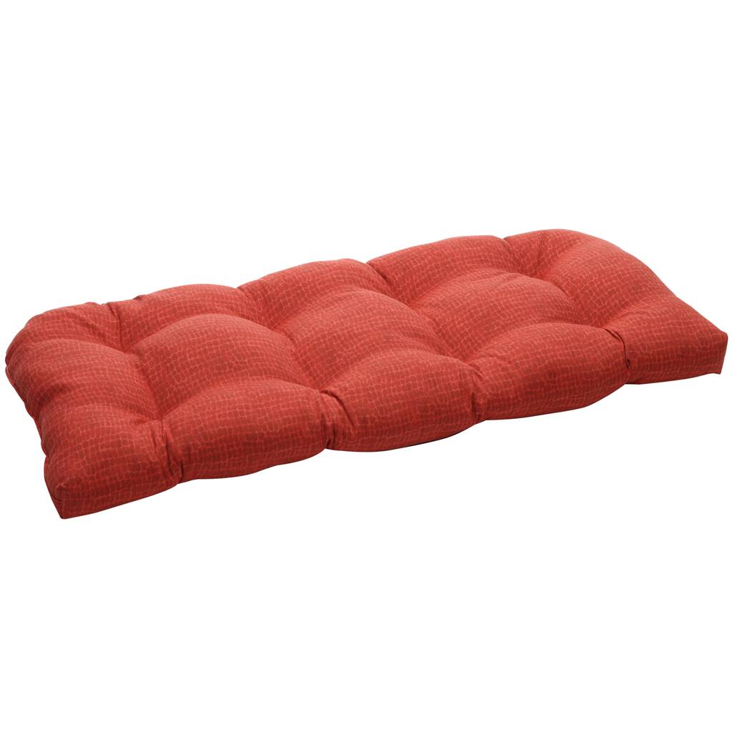 Pillow Perfect Red Tufted Wicker Loveseat Outdoor Cushion