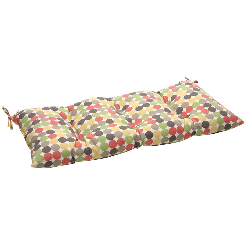 Outdoor Multicolor Polka Dot Tufted Wicker Loveseat Cushion