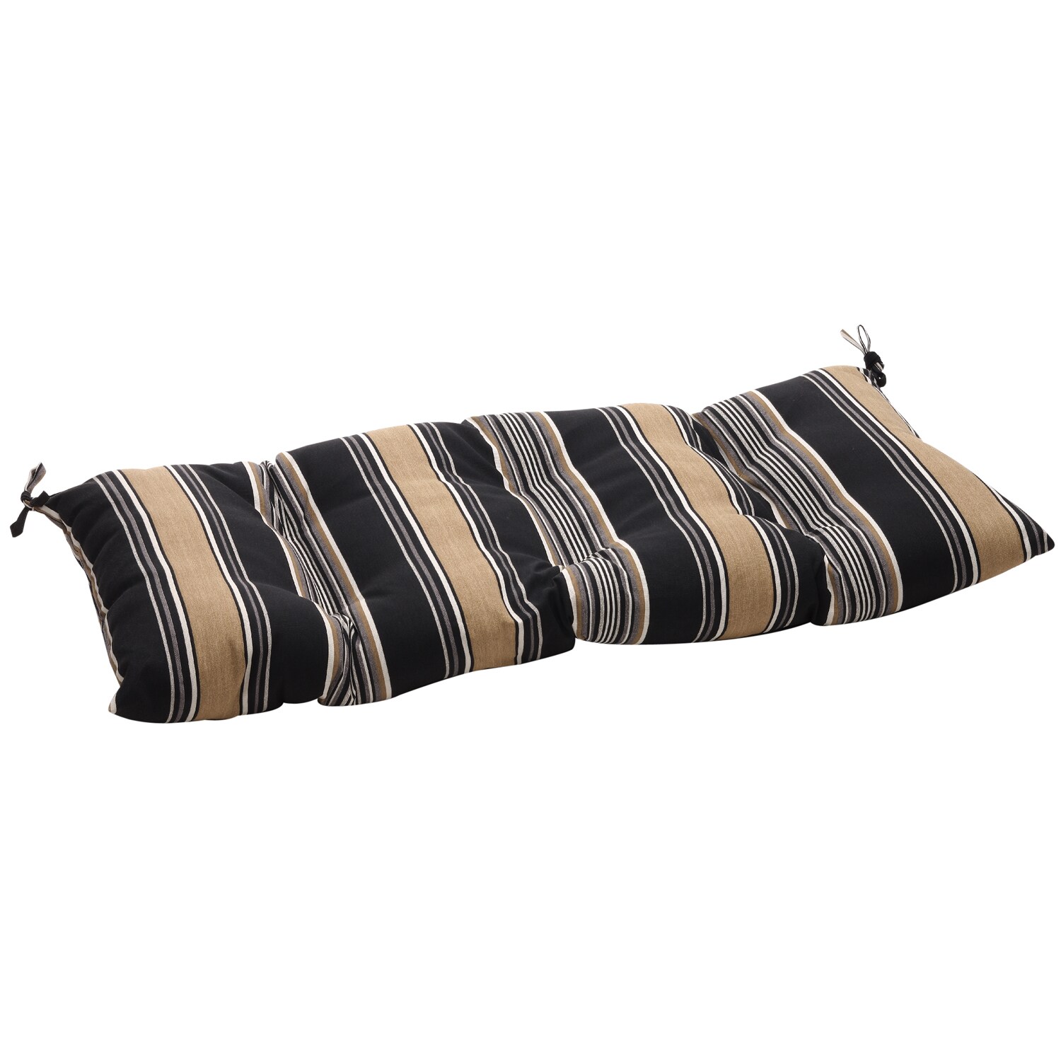 Shop Black/ Tan Stripe Outdoor Tufted Loveseat Cushion - Free Shipping ...