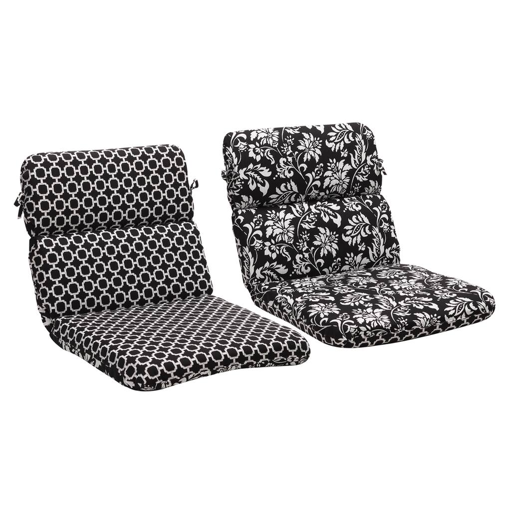 Pillow Perfect Black/ White Geometric/Floral Reversible Outdoor Cushion