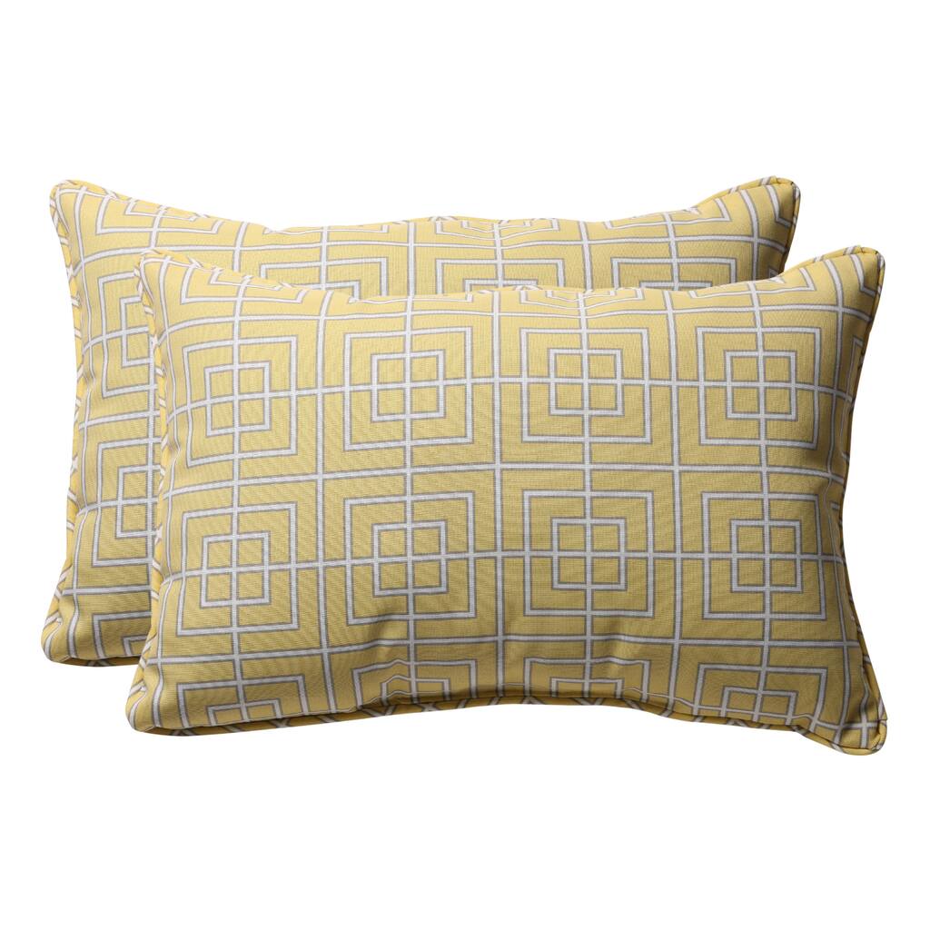 Decorative Yellow/ Grey Geometric Rectangle Outdoor Toss Pillow (Set of 2)