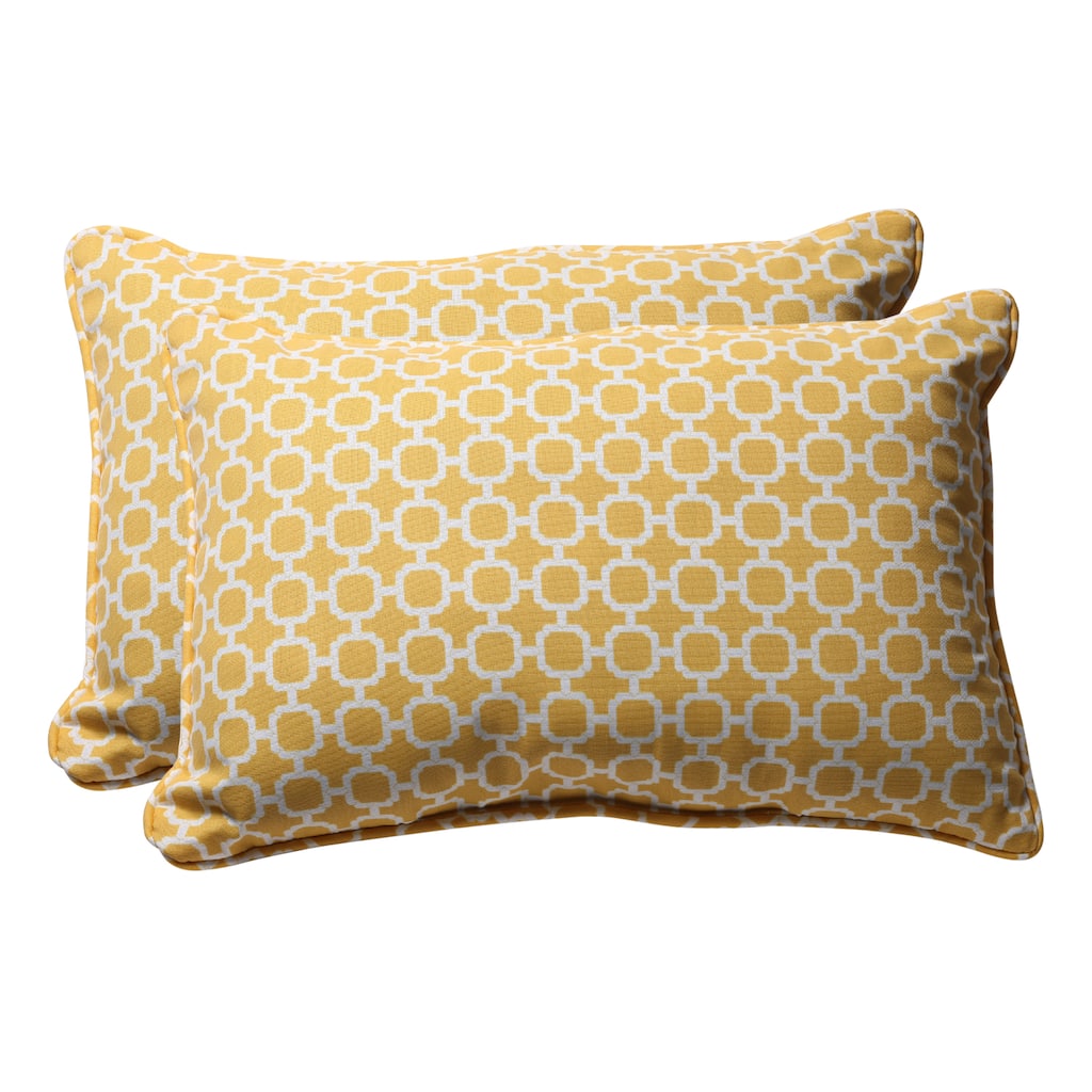 Decorative Yellow and White Geometric Rectangle Outdoor Toss Pillows (Set of 2)