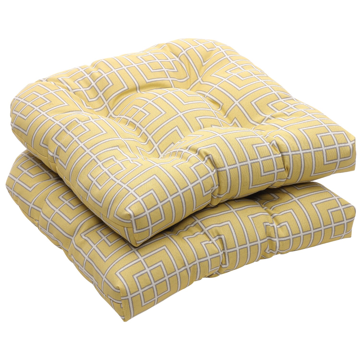Shop Outdoor Yellow and Gray Geometric Wicker Seat Cushions (Set of 2