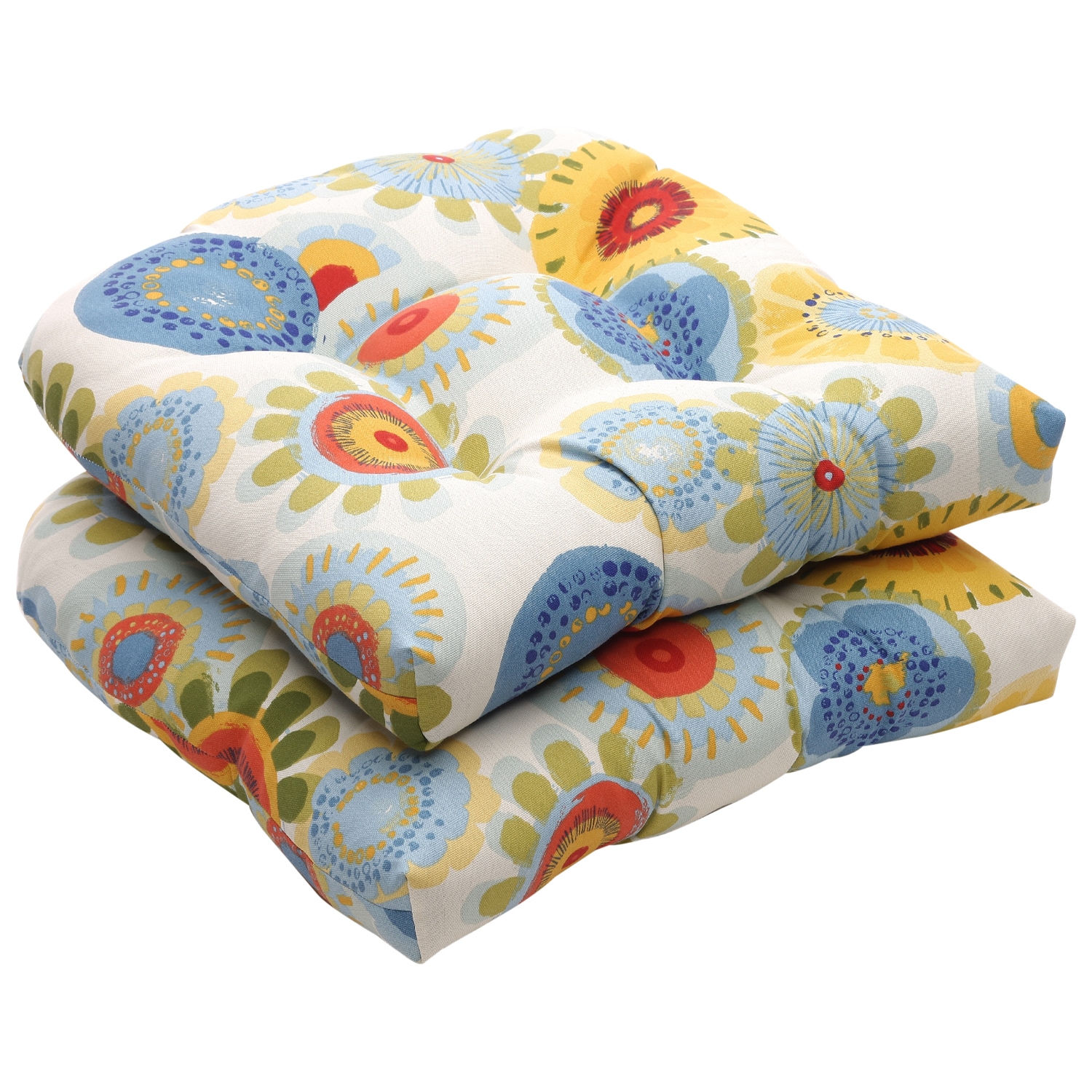 Outdoor Multicolored Floral Wicker Polyester Seat Cushions 