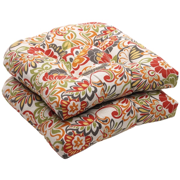 Shop Outdoor Multicolored Floral Wicker Seat Cushions (Set of 2) - Red