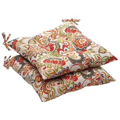 Multicolored Floral Outdoor Tufted Seat Cushions (Set of 2)