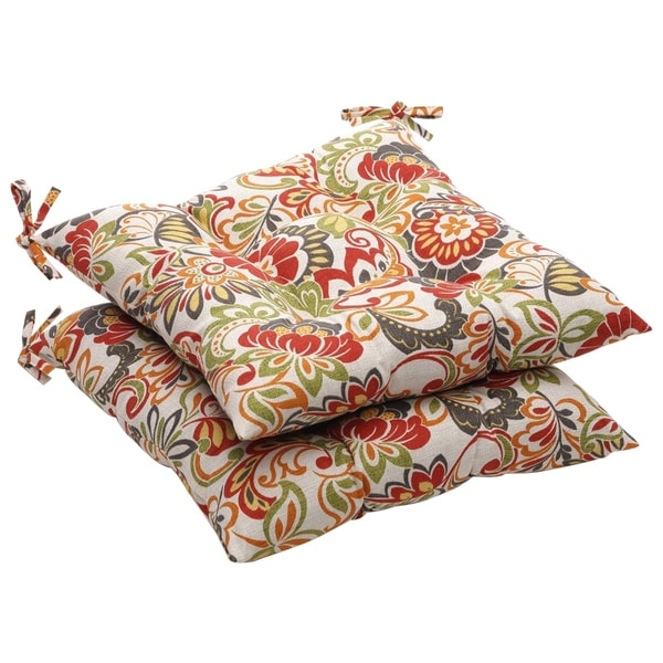 Multicolored Floral Outdoor Tufted Seat Cushions Set of 2