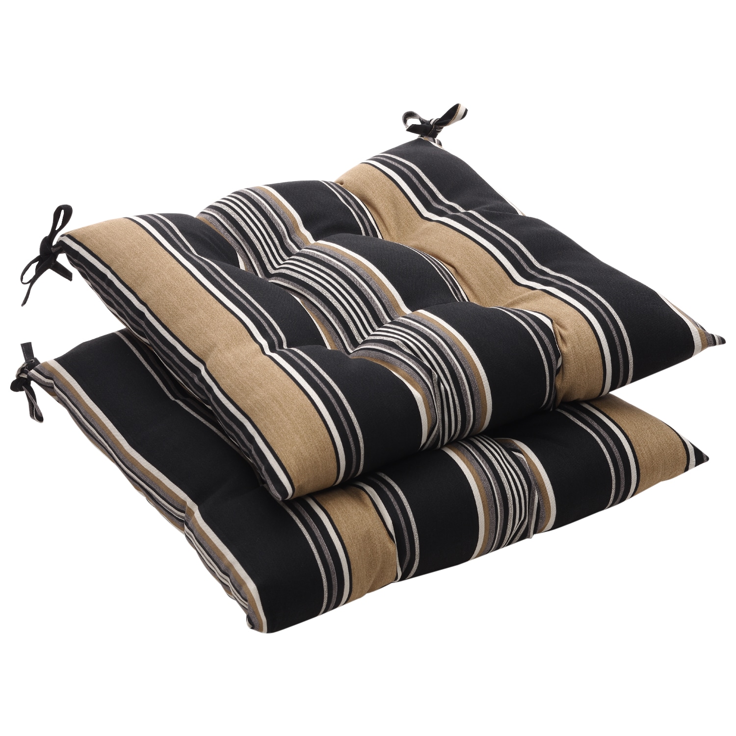 Black/ Tan Stripe Outdoor Tufted Seat Cushions (Set of 2 ...