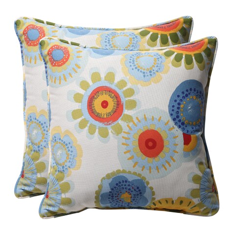 Decorative Multicolored Floral Square Outdoor Toss Polyester Pillows (Set of 2)