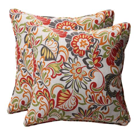 Decorative Multicolored Floral Square Outdoor Toss Pillows (Set of 2) - 18.5x18.5x5