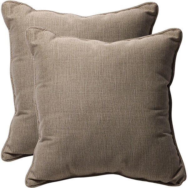 Decorative Taupe Textured Solid Square Outdoor Toss Pillows (Set of 2