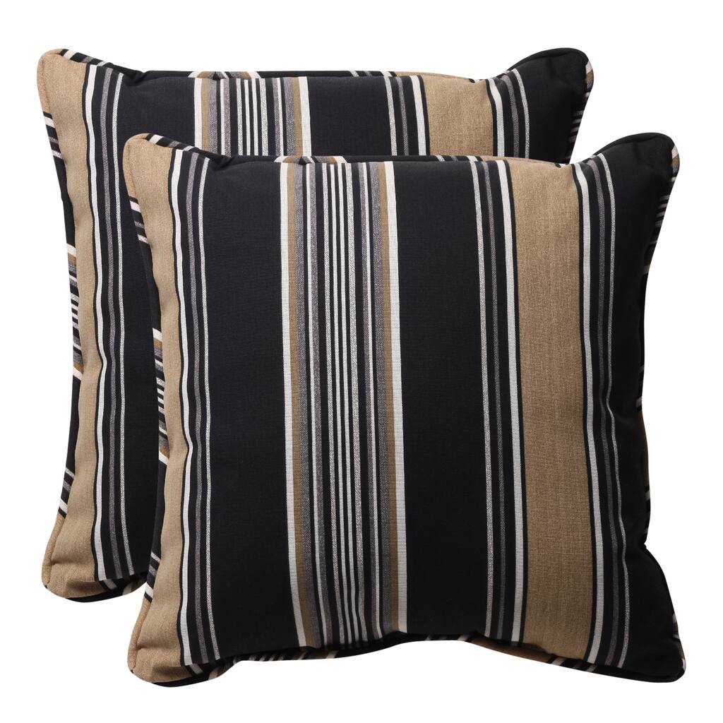 Decorative Black/ Tan Stripe Square Outdoor Toss Pillows (Set of 2)
