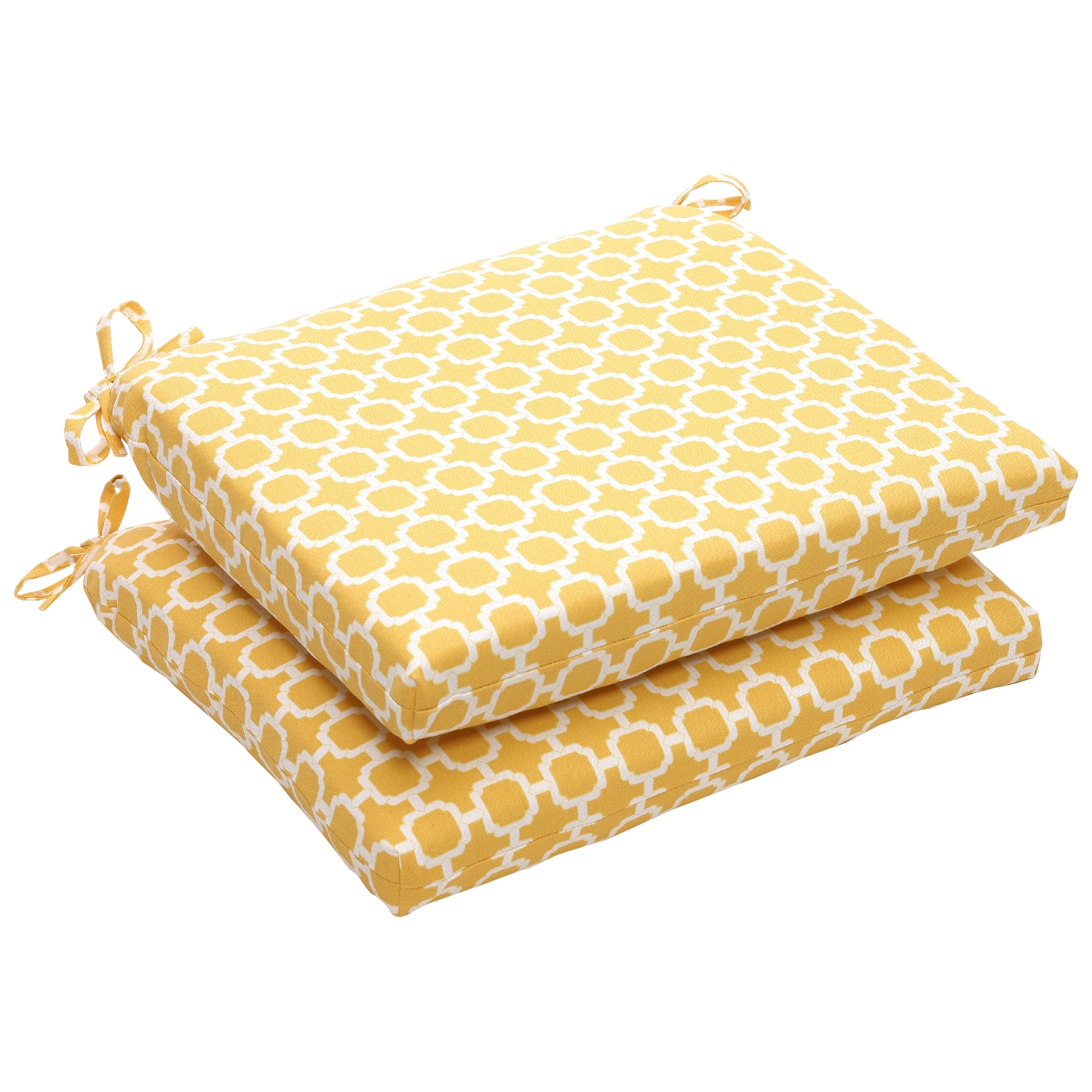 Outdoor Yellow and White Geometric Square Seat Cushion ...