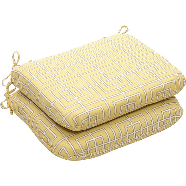 Outdoor Yellow And Grey Geometric Rounded Seat Cushion (set Of 2) (Grey, yellowMaterials 100 percent polyesterFill 100 percent virgin polyester fiber fillClosure Sewn seam Weather resistantUV protectionCare instructions Spot clean onlyDimensions 18.5